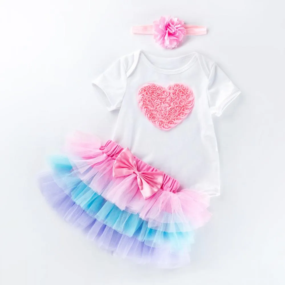 0-2 year old girl's holiday outfit, stylish short sleeved sweater, six layer sand skirt dress set Baby Wholesale Clothes