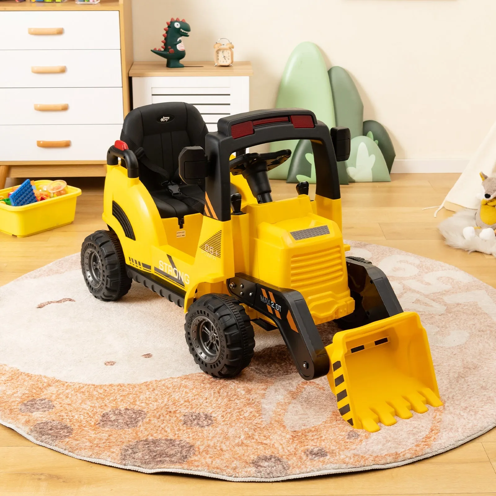 12V Kids Ride On Construction Tractor with Electric Bucket and Music-Yellow