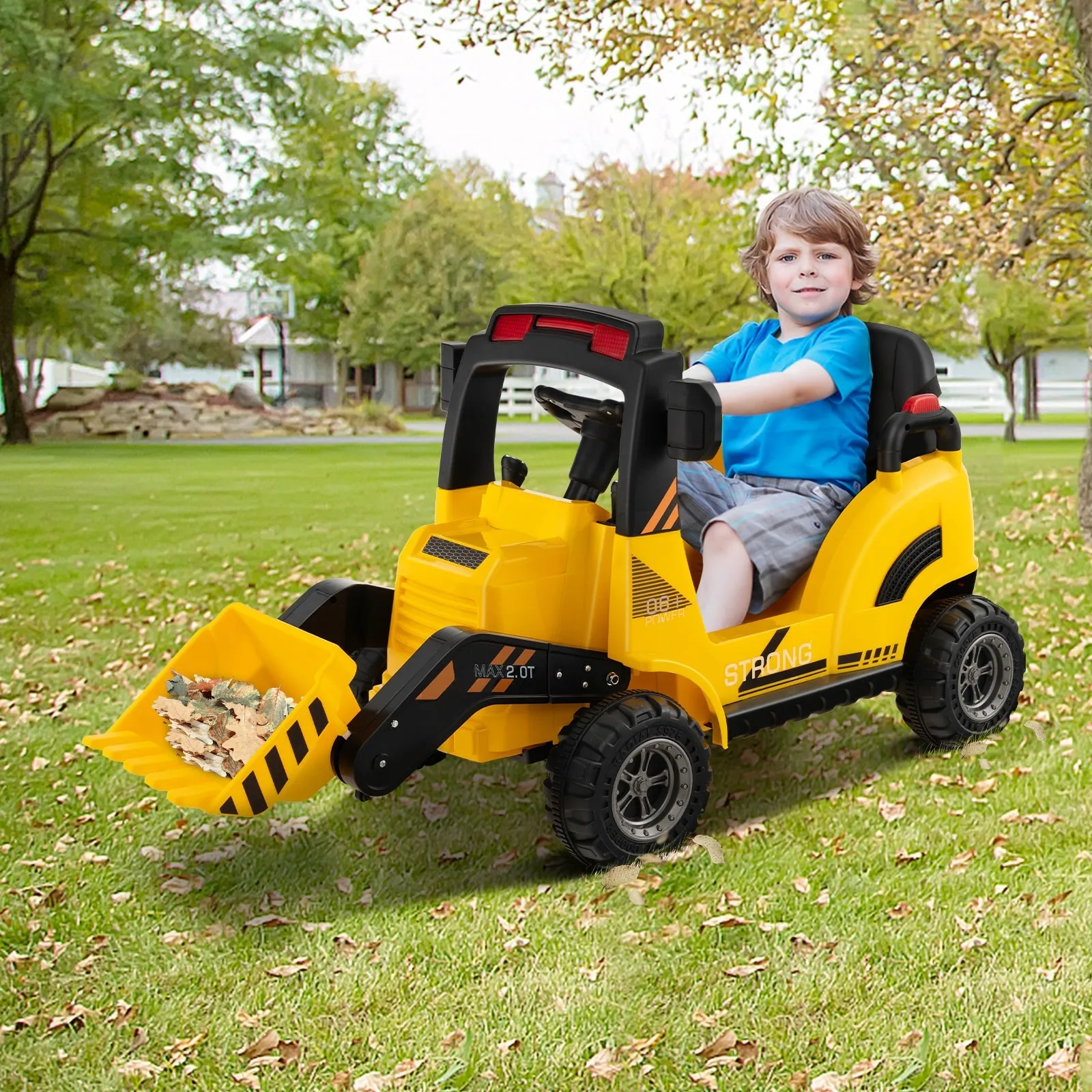 12V Kids Ride On Construction Tractor with Electric Bucket and Music-Yellow