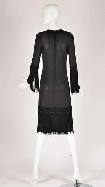 1960s Pucci Black Silk Jersey Fringe Dress