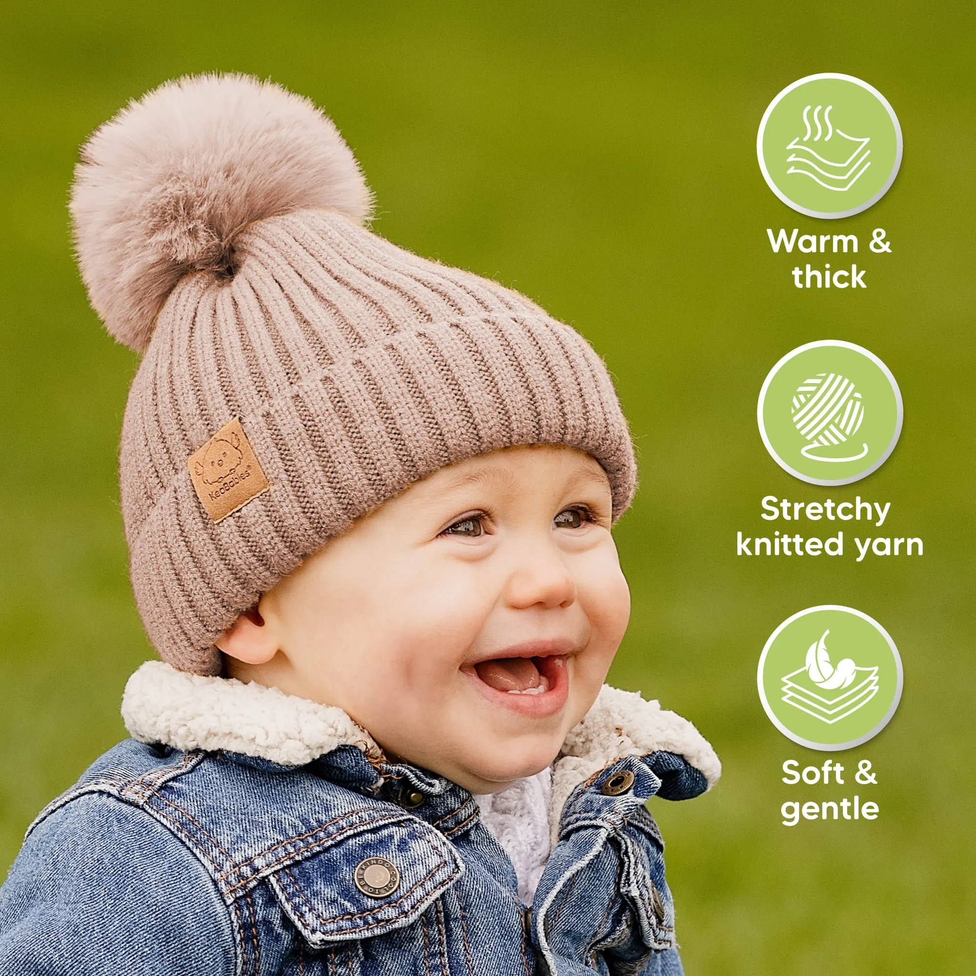 2-Pack Pom Knitted Beanie (Fawn)