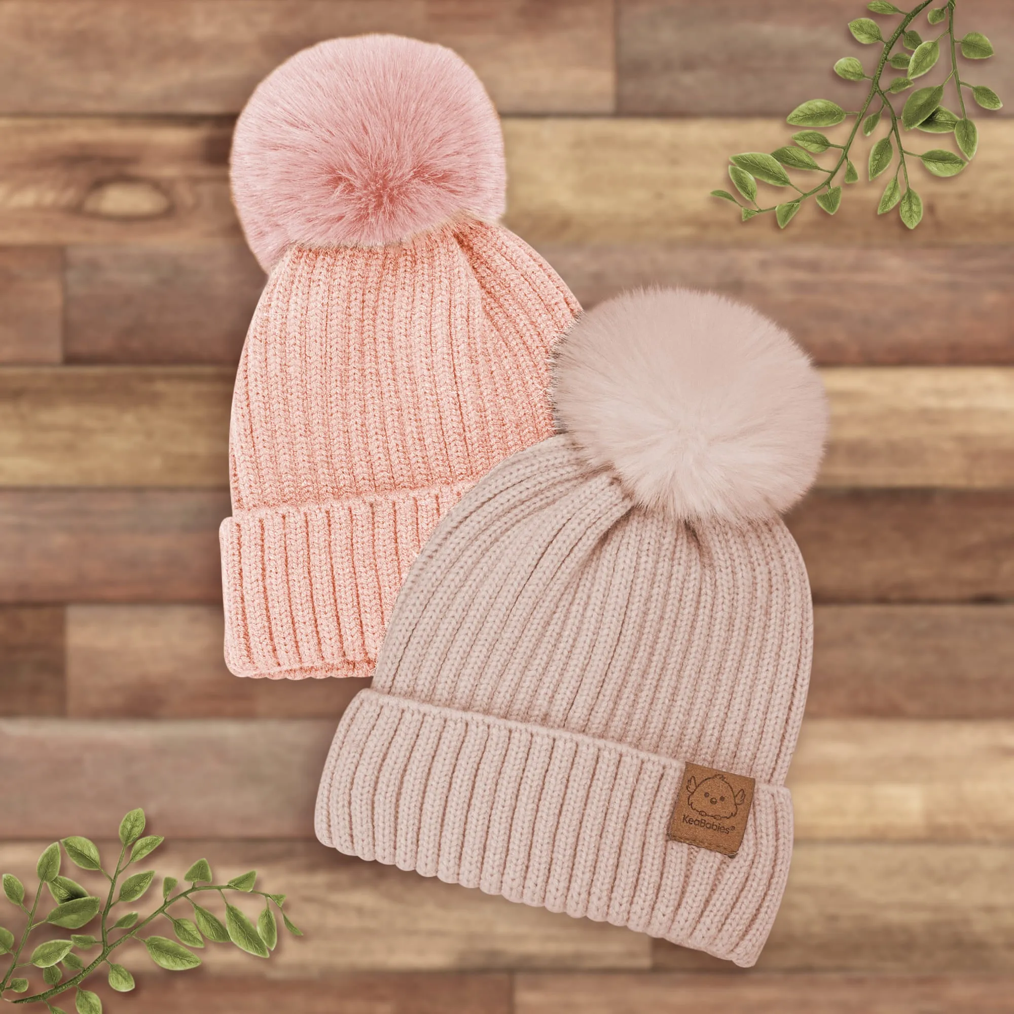 2-Pack Pom Knitted Beanie (Fawn)