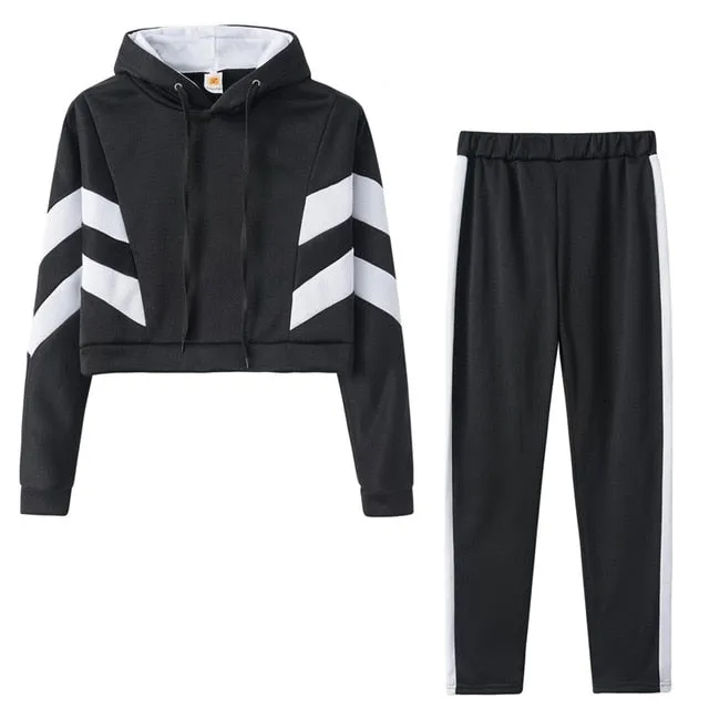 2 Piece Set Women Ropa Deportiva Mujer Patchwork Hoodie Sweatshirt and Pants Jogging Suit Tracksuit Women Casual Clothes Outfits