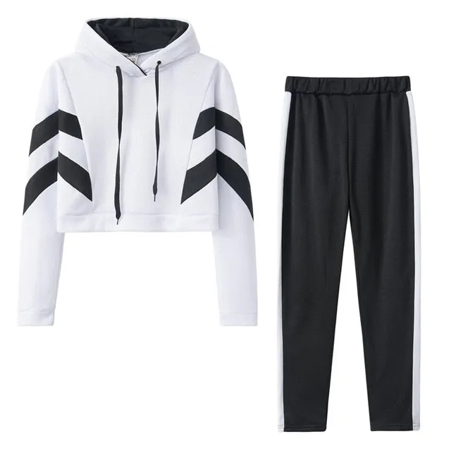 2 Piece Set Women Ropa Deportiva Mujer Patchwork Hoodie Sweatshirt and Pants Jogging Suit Tracksuit Women Casual Clothes Outfits