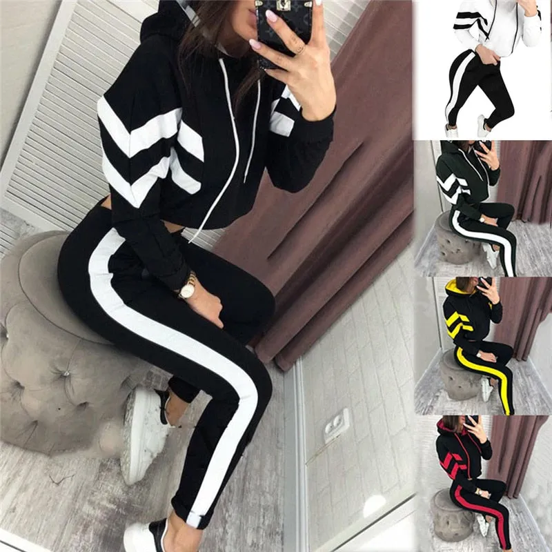 2 Piece Set Women Ropa Deportiva Mujer Patchwork Hoodie Sweatshirt and Pants Jogging Suit Tracksuit Women Casual Clothes Outfits