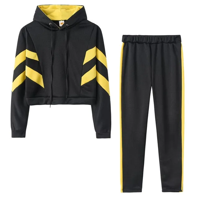 2 Piece Set Women Ropa Deportiva Mujer Patchwork Hoodie Sweatshirt and Pants Jogging Suit Tracksuit Women Casual Clothes Outfits