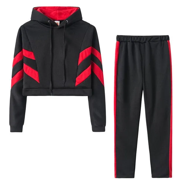 2 Piece Set Women Ropa Deportiva Mujer Patchwork Hoodie Sweatshirt and Pants Jogging Suit Tracksuit Women Casual Clothes Outfits