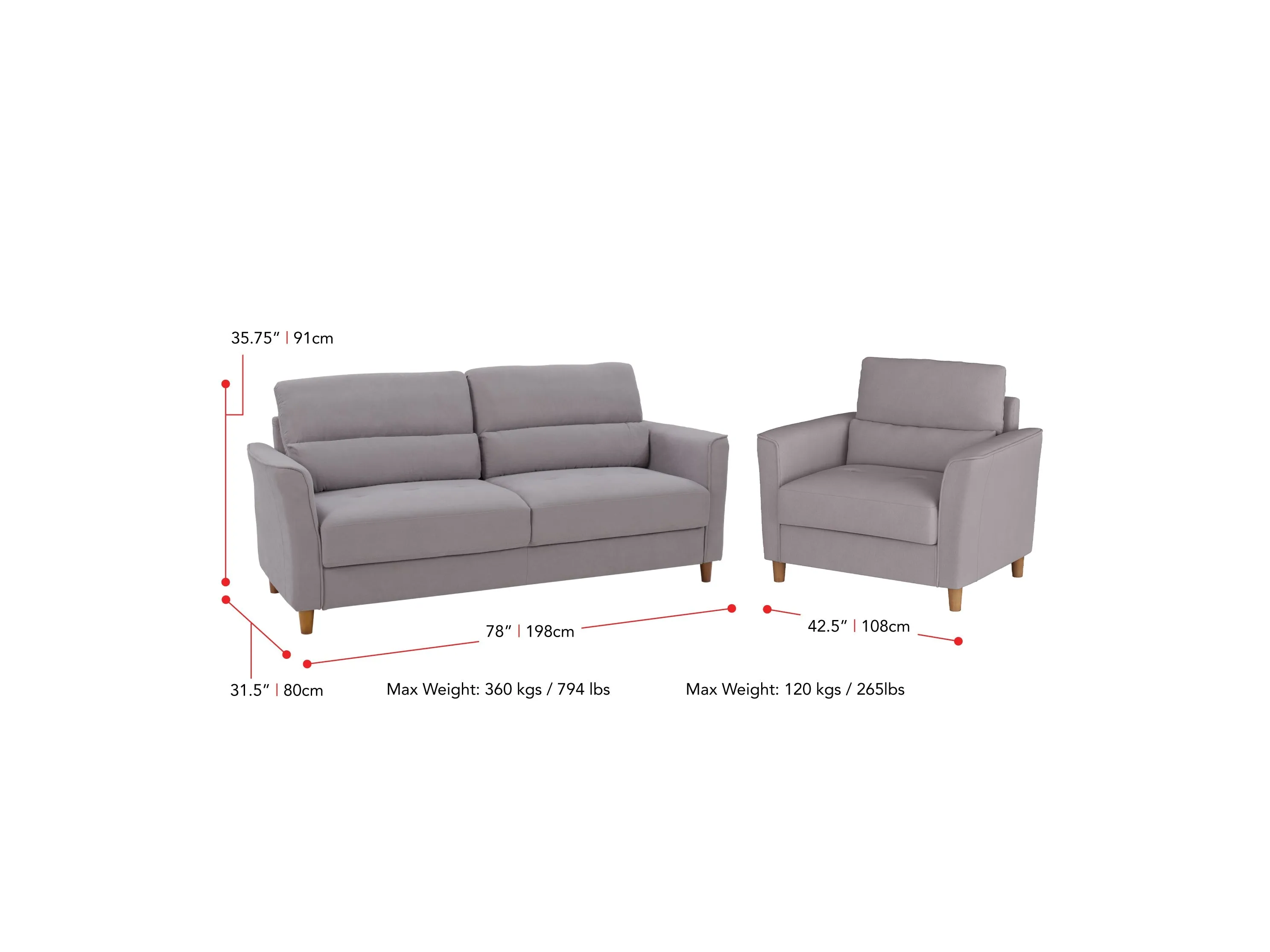 3 Seat Sofa and Chair Set, 2 piece