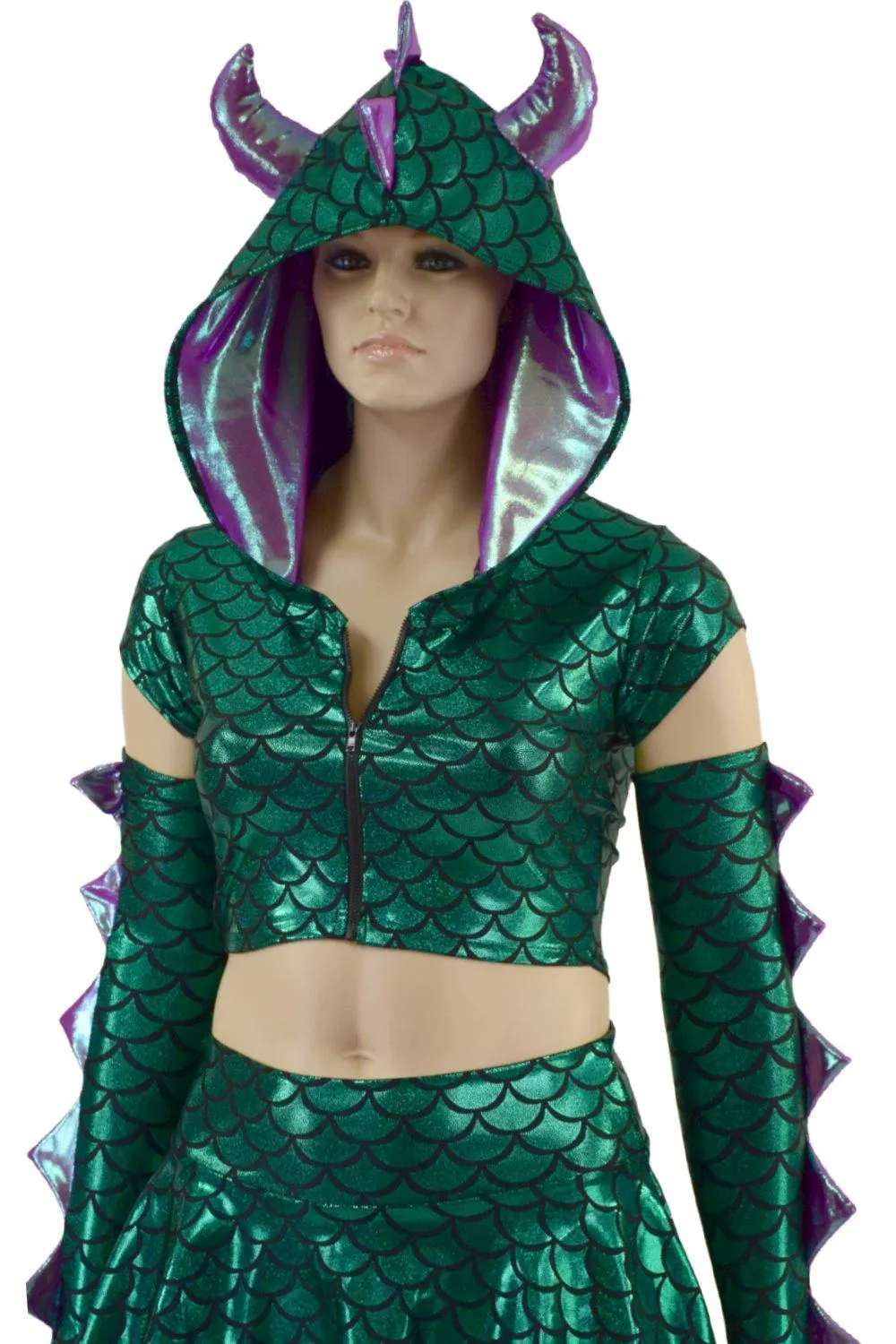 3PC Horned Dragon Crop, Skirt and Arm Warmers Set