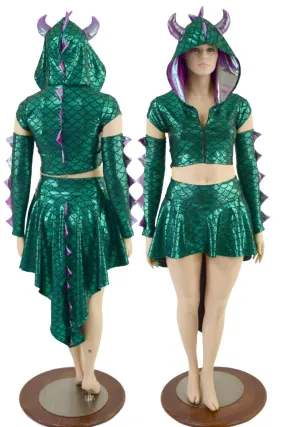 3PC Horned Dragon Crop, Skirt and Arm Warmers Set