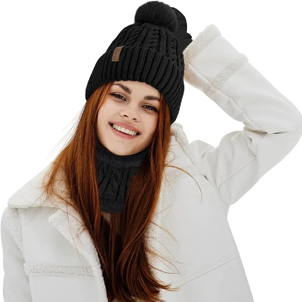 3Pcs Winter Beanie Hat Scarf Gloves Set for Women