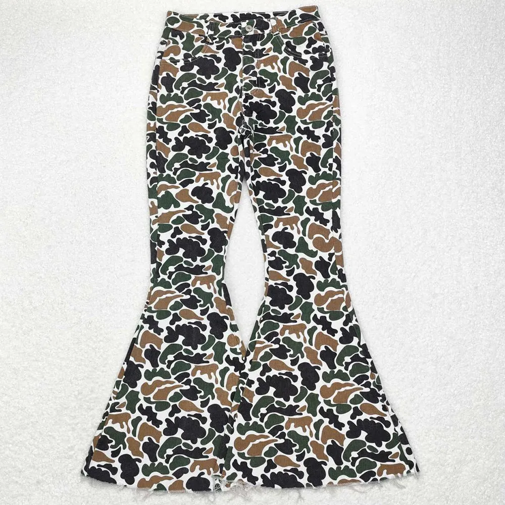 Adult Women Jeans Pants Brown Camo Denim Bell Pants Jeans P0583