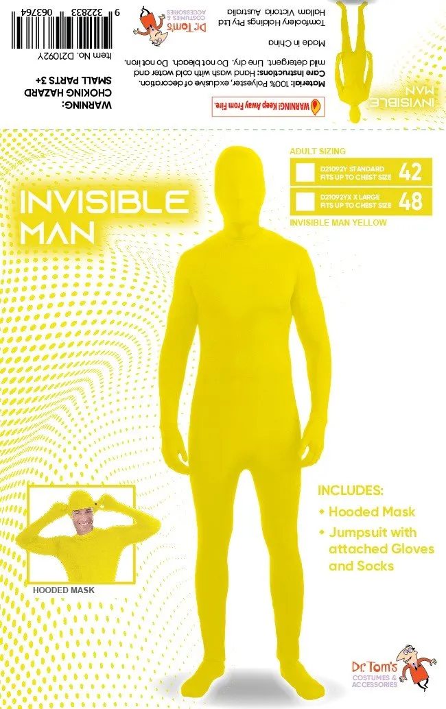 Adult Yellow Invisible Man Morphsuit