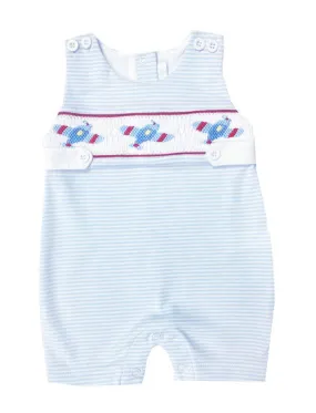 Airplanes Smocked Striped Pima Cotton Baby Boy Overall