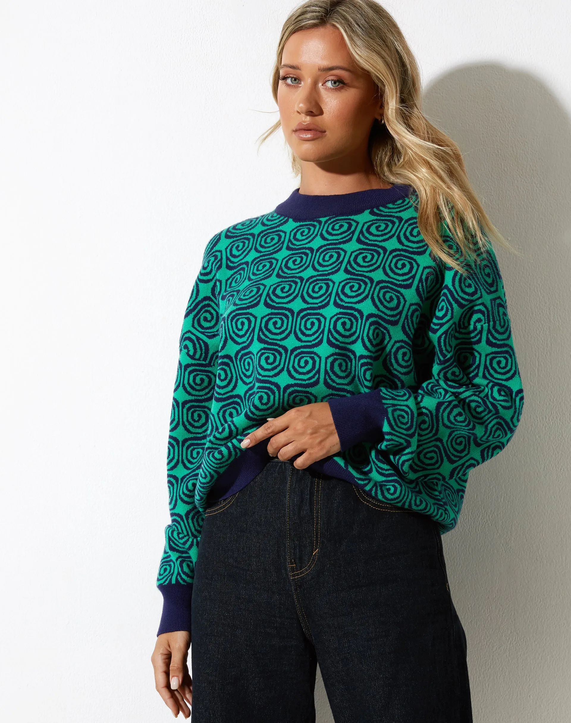 Ammar Jumper in Swirl Green and Blue