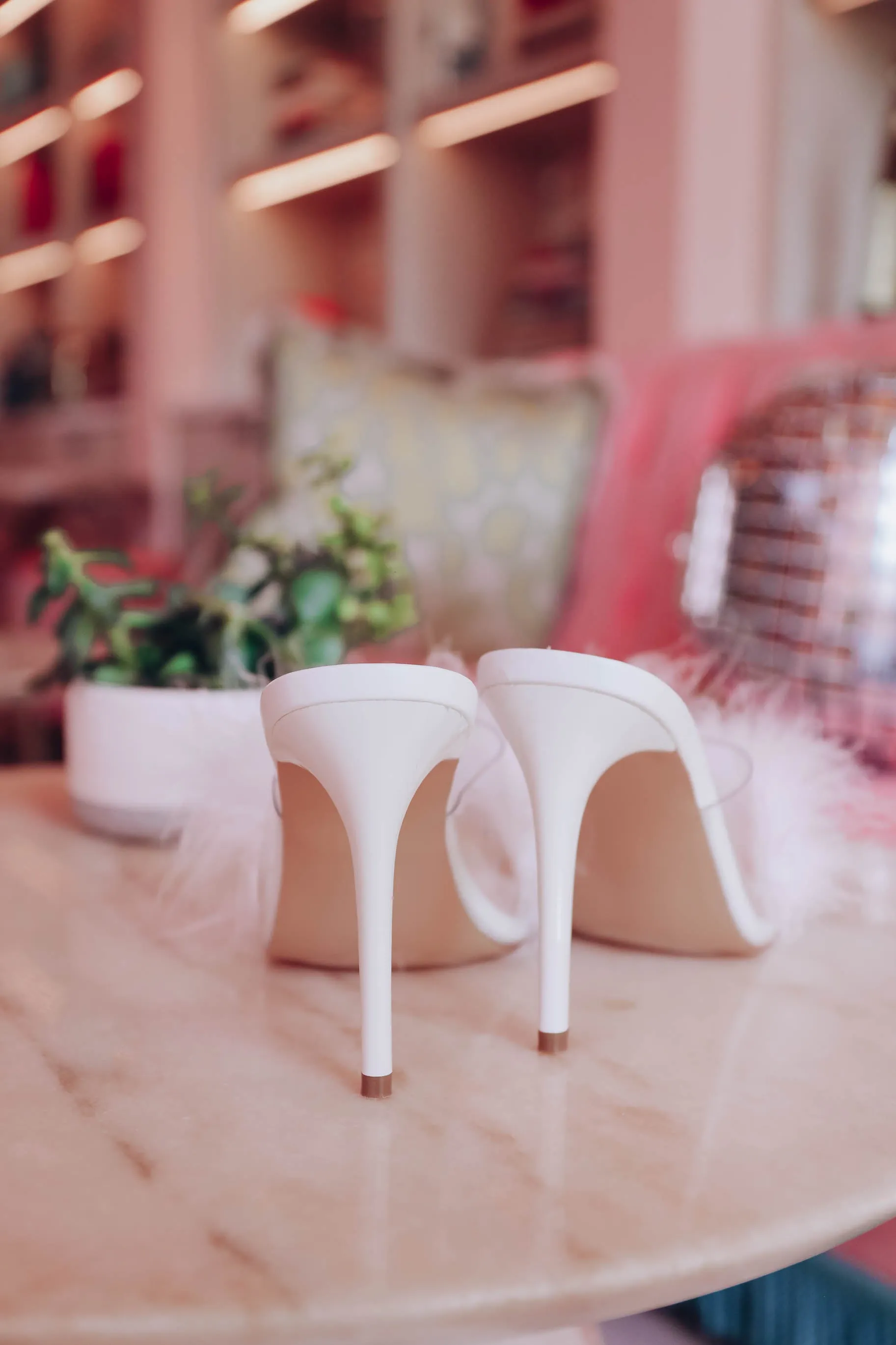 Angelic Feather Slip On Heel - White