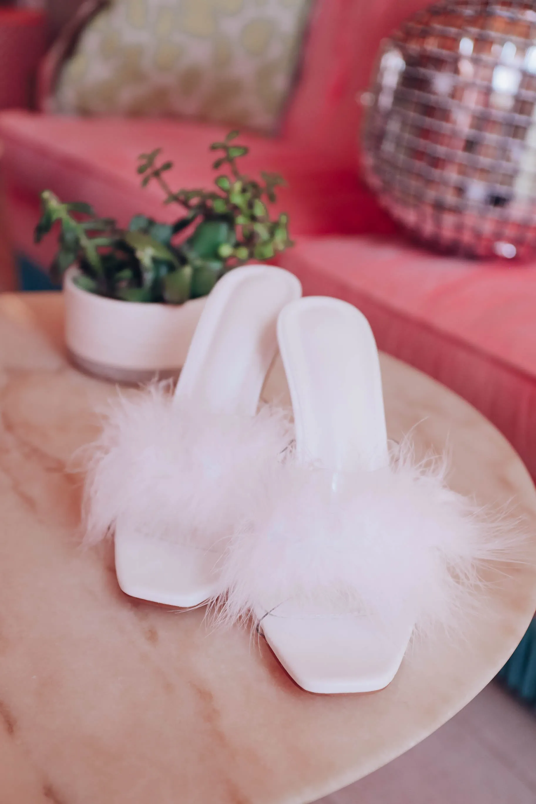 Angelic Feather Slip On Heel - White