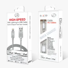 Apple MFi Certified Nylon Braided Lightning Cable 4Ft. (Silver)