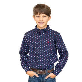 Ariat Boys Nosson Graphic Maritime Blue Button Down Shirt 10042247