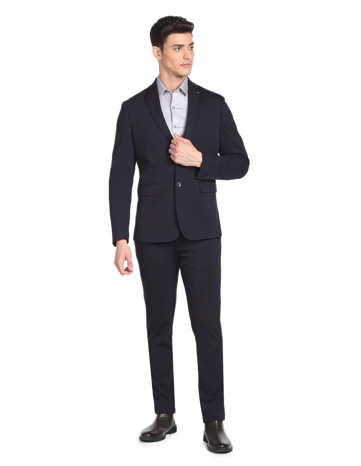 Arrow Men's Nylon Zero Calorie Slim Fit Knit Suit (ARAFSU5582_Navy