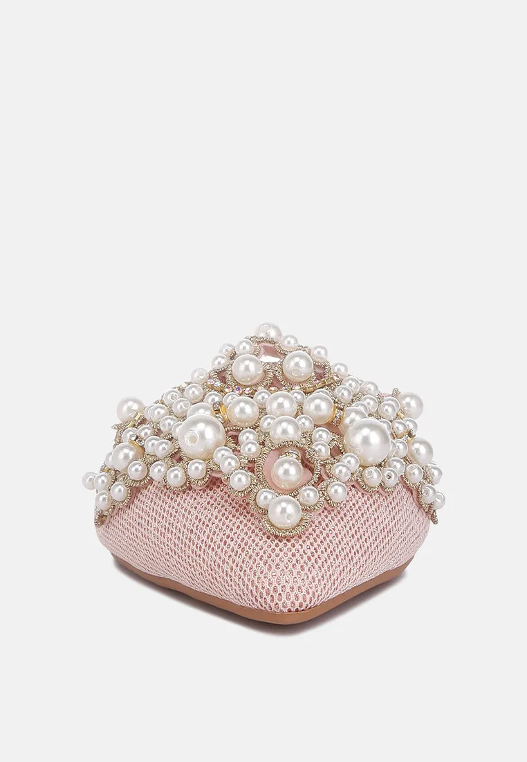 ASTRE Pearl Embellished Shimmer Mules In Blush