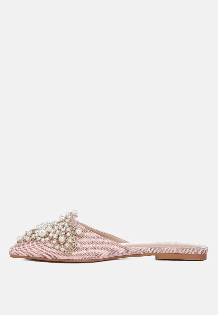 ASTRE Pearl Embellished Shimmer Mules In Blush