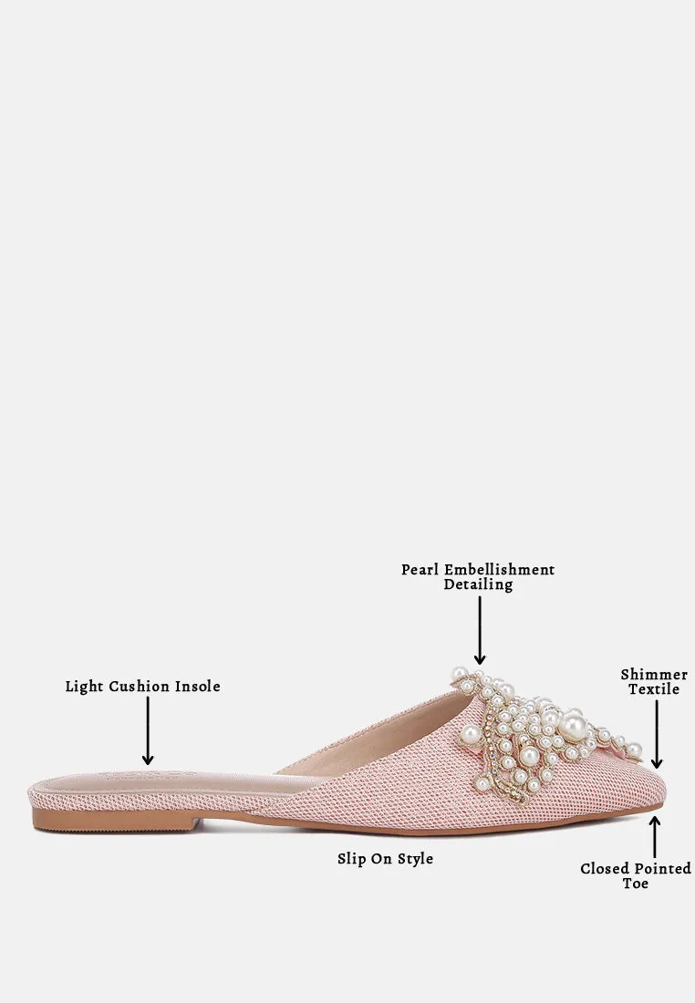 ASTRE Pearl Embellished Shimmer Mules In Blush