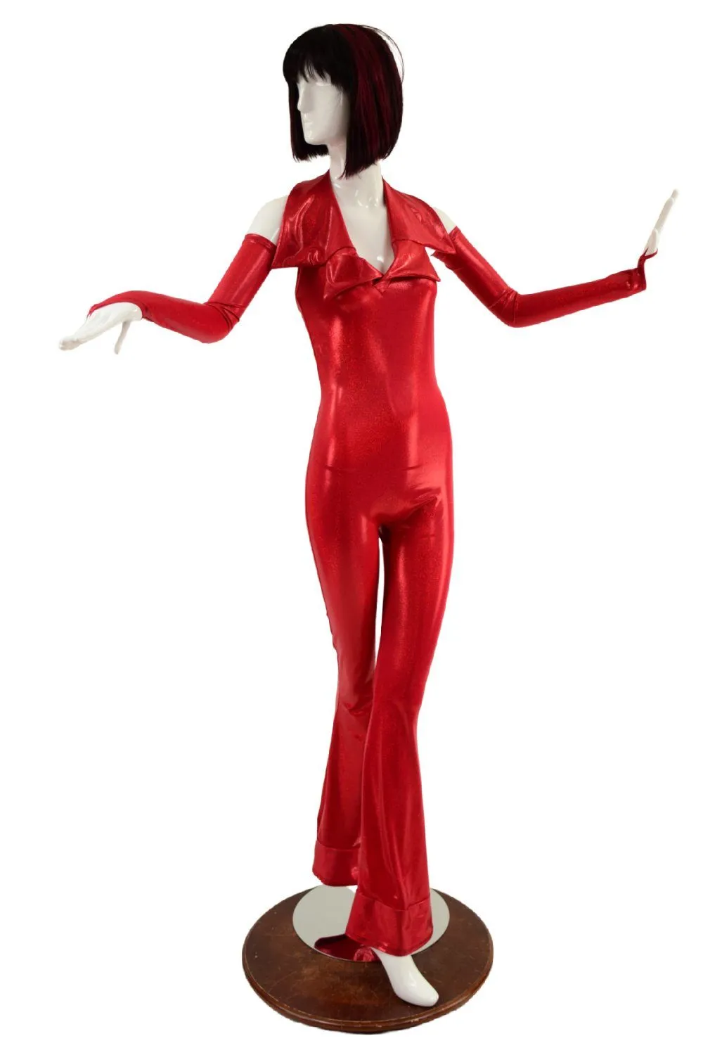 Backless Red Catsuit with Finger Loop Arm Warmers