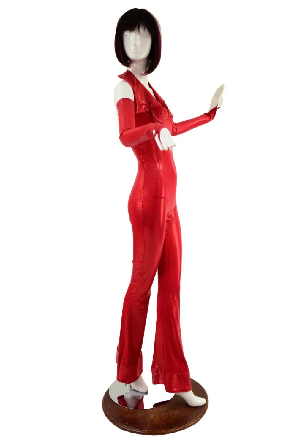 Backless Red Catsuit with Finger Loop Arm Warmers