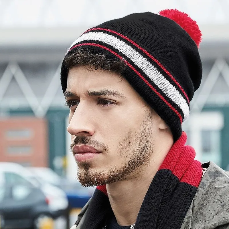 Beechfield Stadium Beanie | BLACK/CLASSIC RED/WHITE