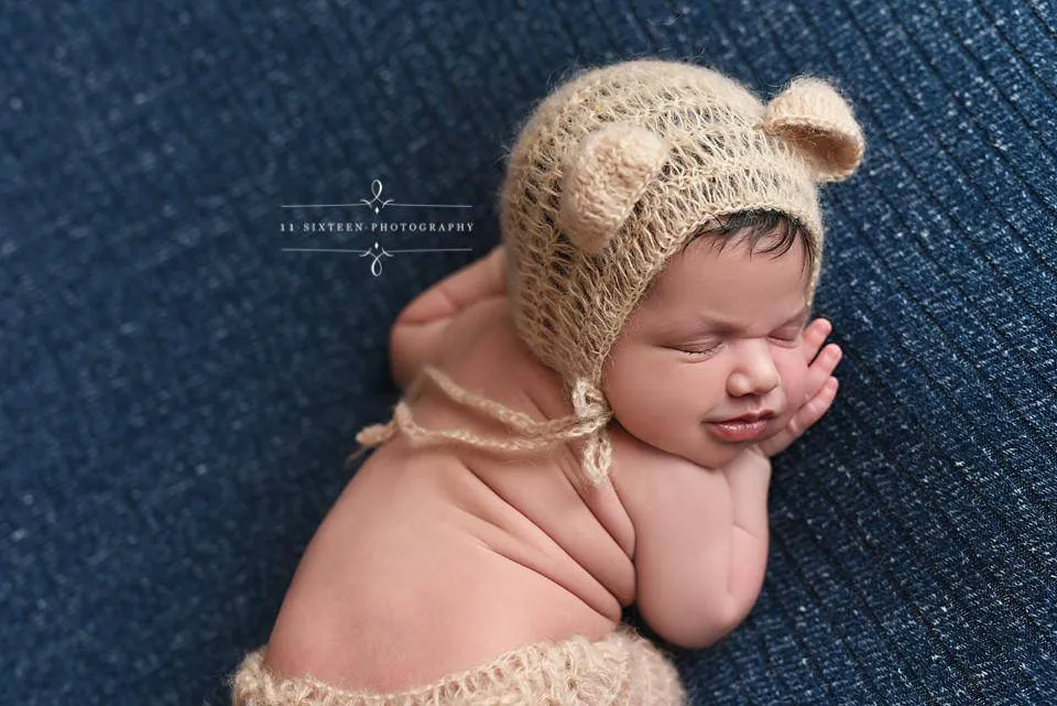 Beige Mohair Teddy Bear Hat and Shorts Set