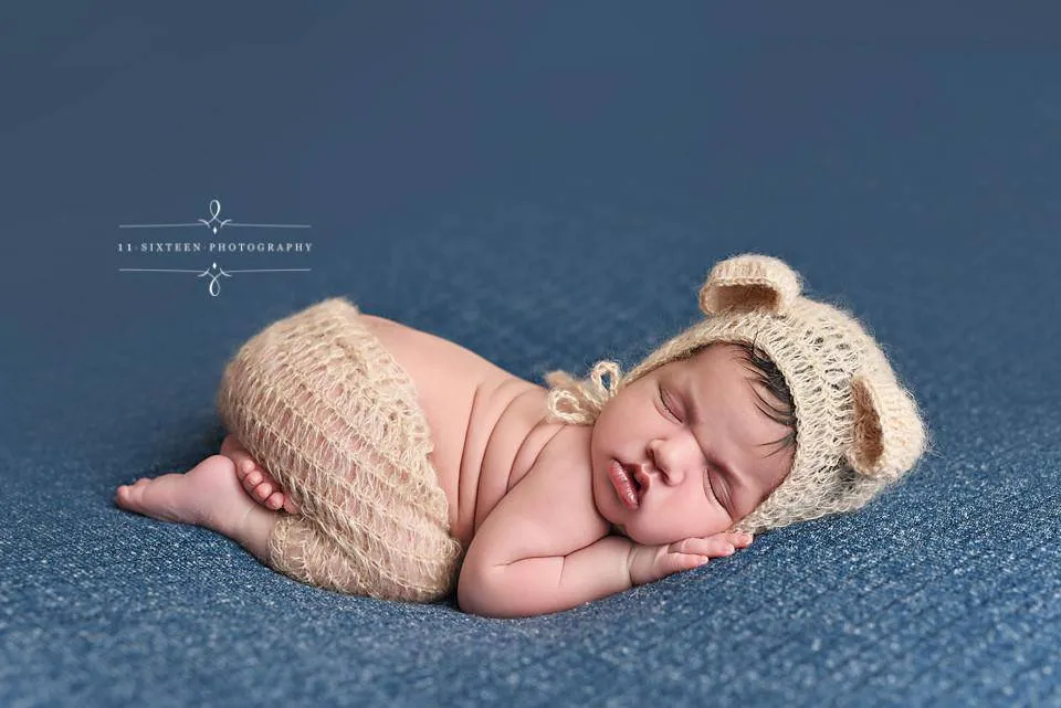 Beige Mohair Teddy Bear Hat and Shorts Set