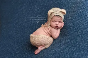 Beige Mohair Teddy Bear Hat and Shorts Set