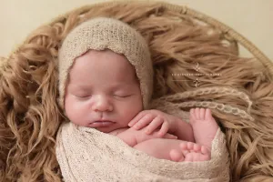 Beige Scalllop Mohair Newborn Baby Bonnet Hat