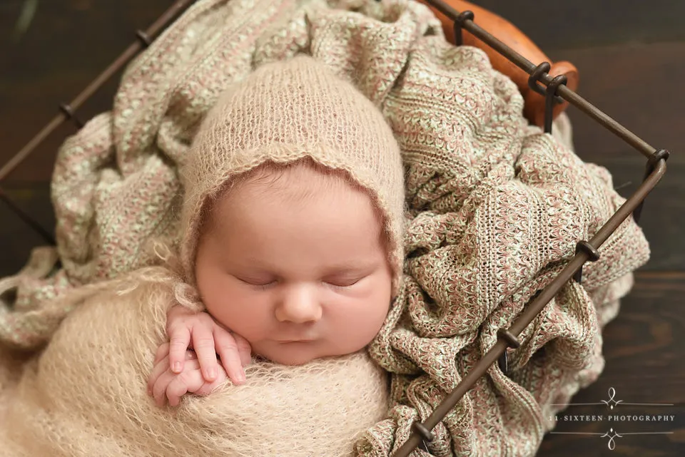 Beige Scalllop Mohair Newborn Baby Bonnet Hat