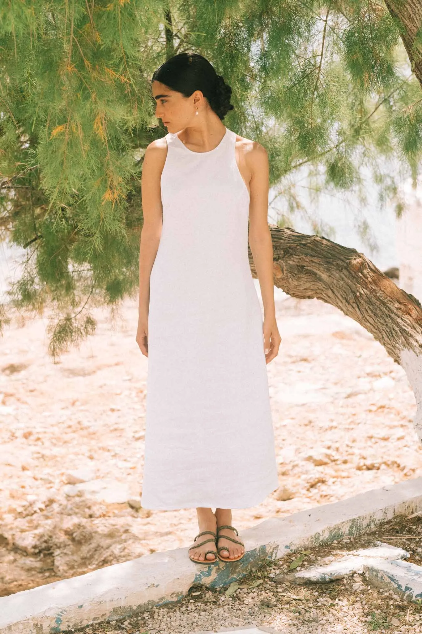 Bellez Linen Maxi Dress White