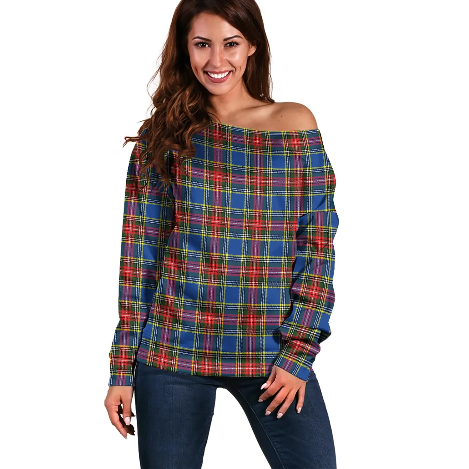 Bethune Tartan Off Shoulder Women Sweater