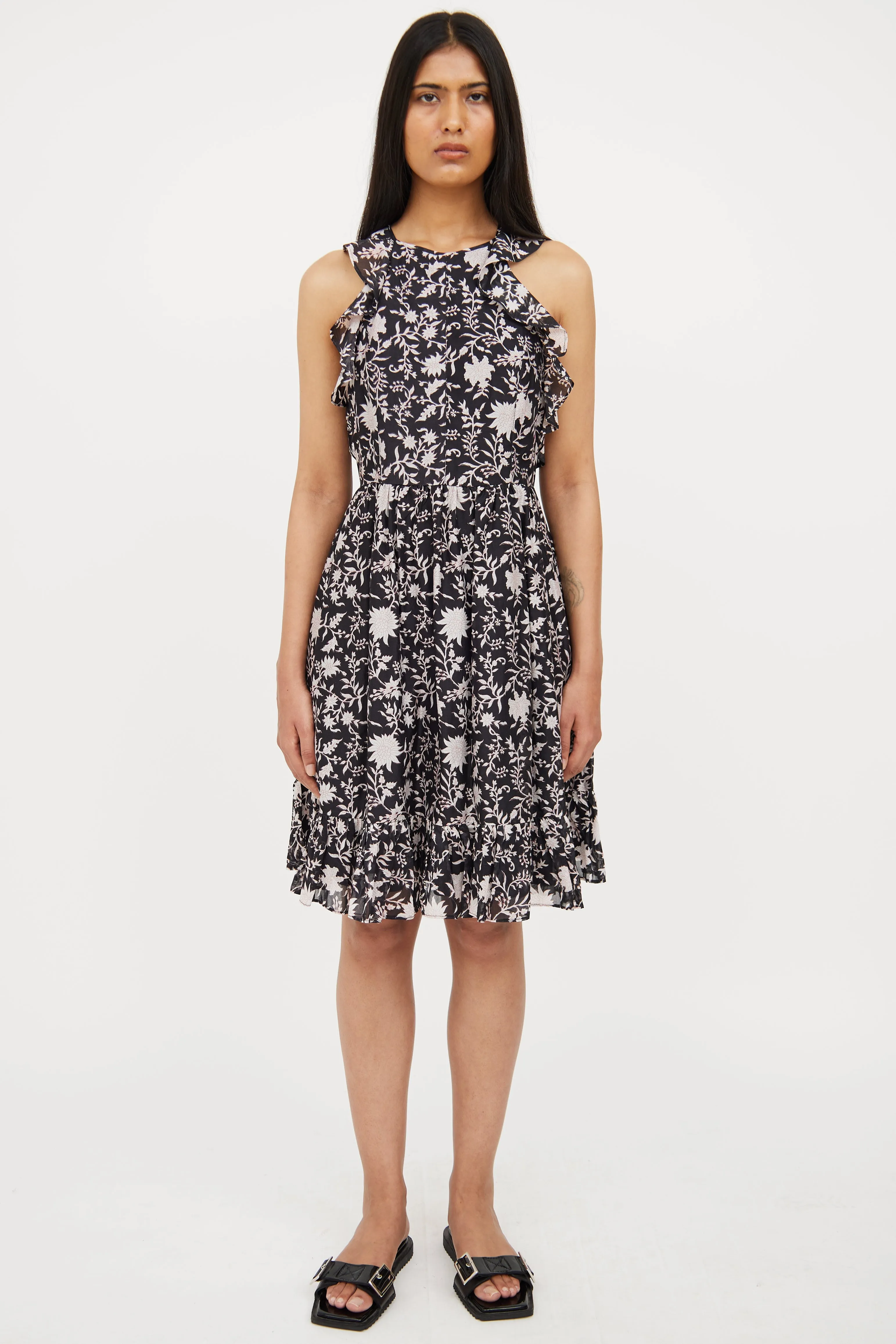 Black & White Floral Halter Dress