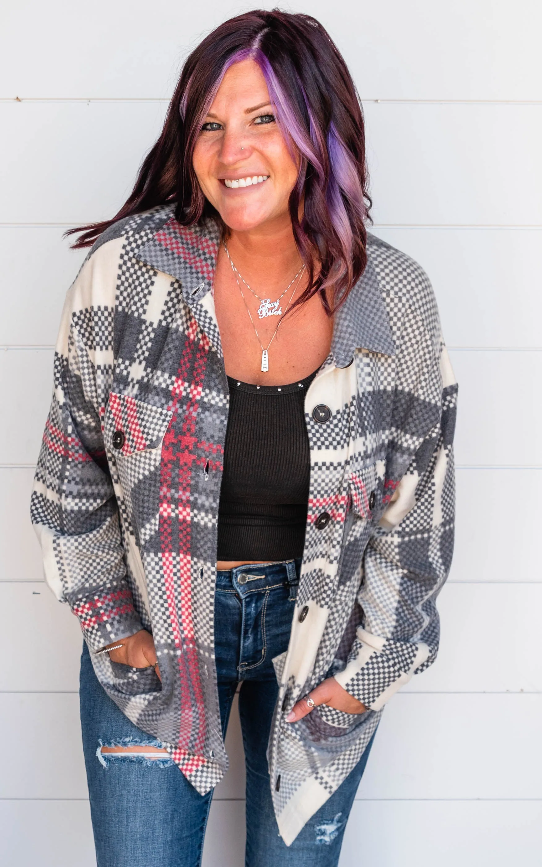 Black Brushed Plaid Top - Final Sale