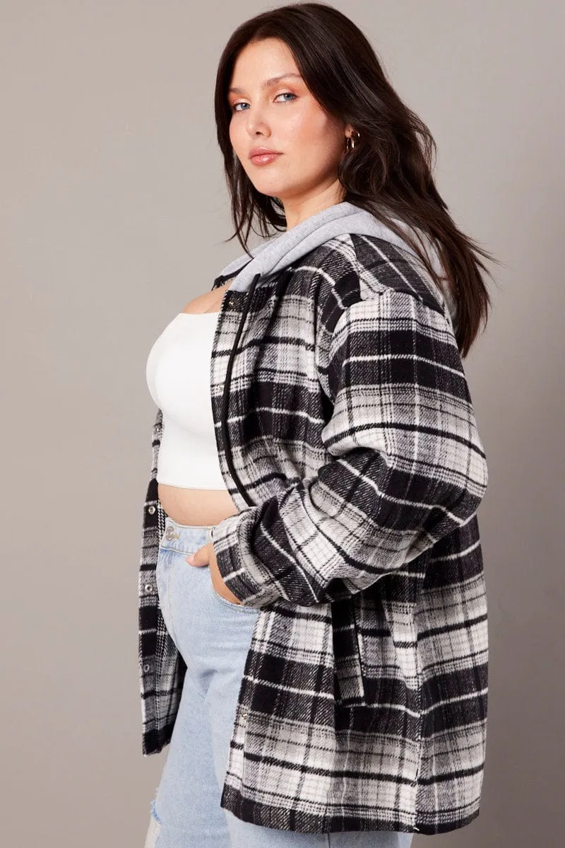 Black Check Hoodie Shacket