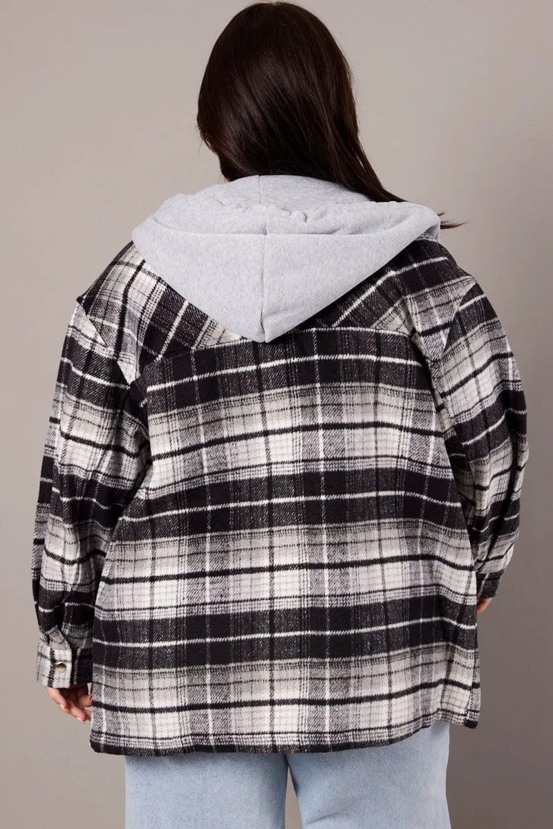 Black Check Hoodie Shacket