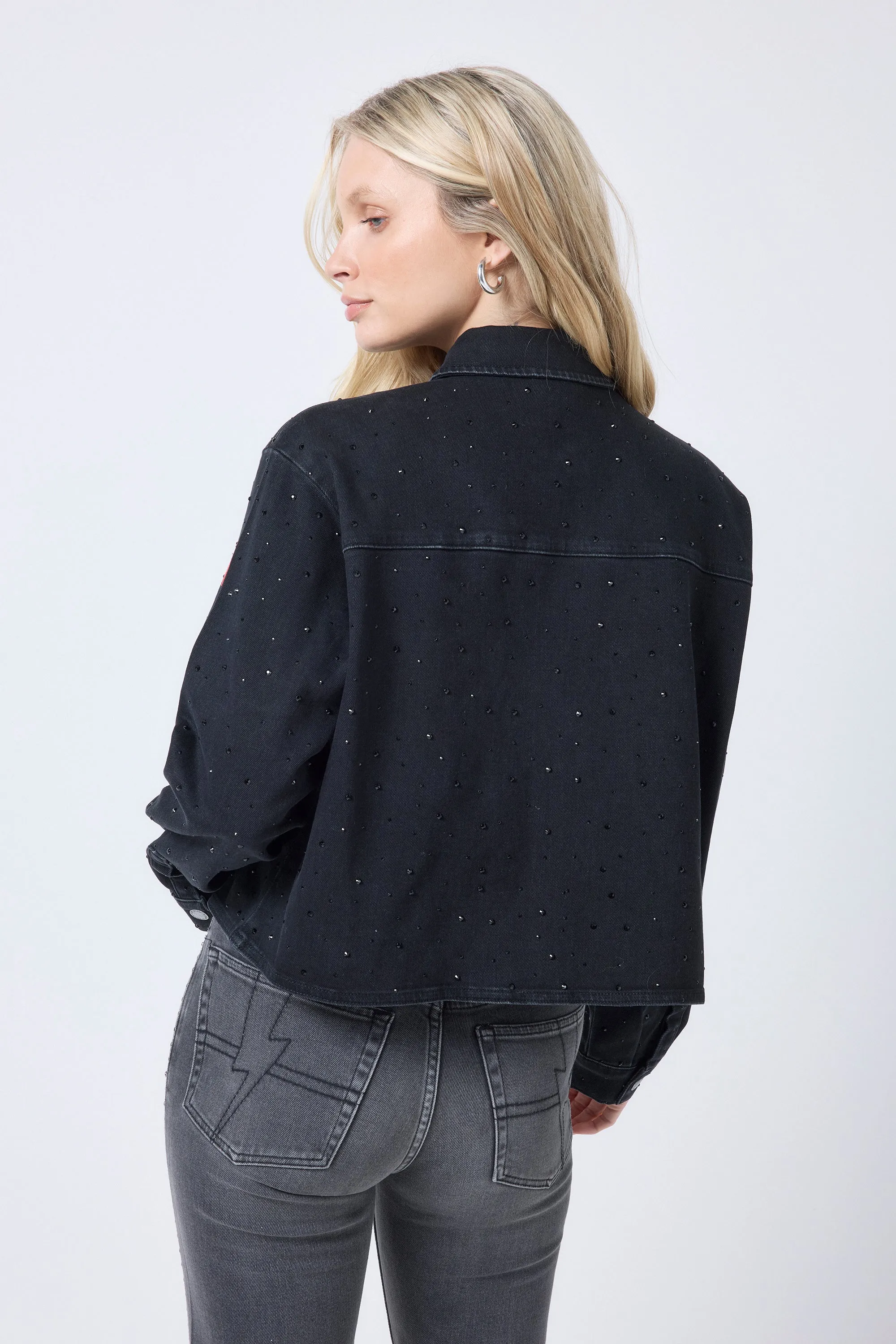 Black Embellished Denim Shacket