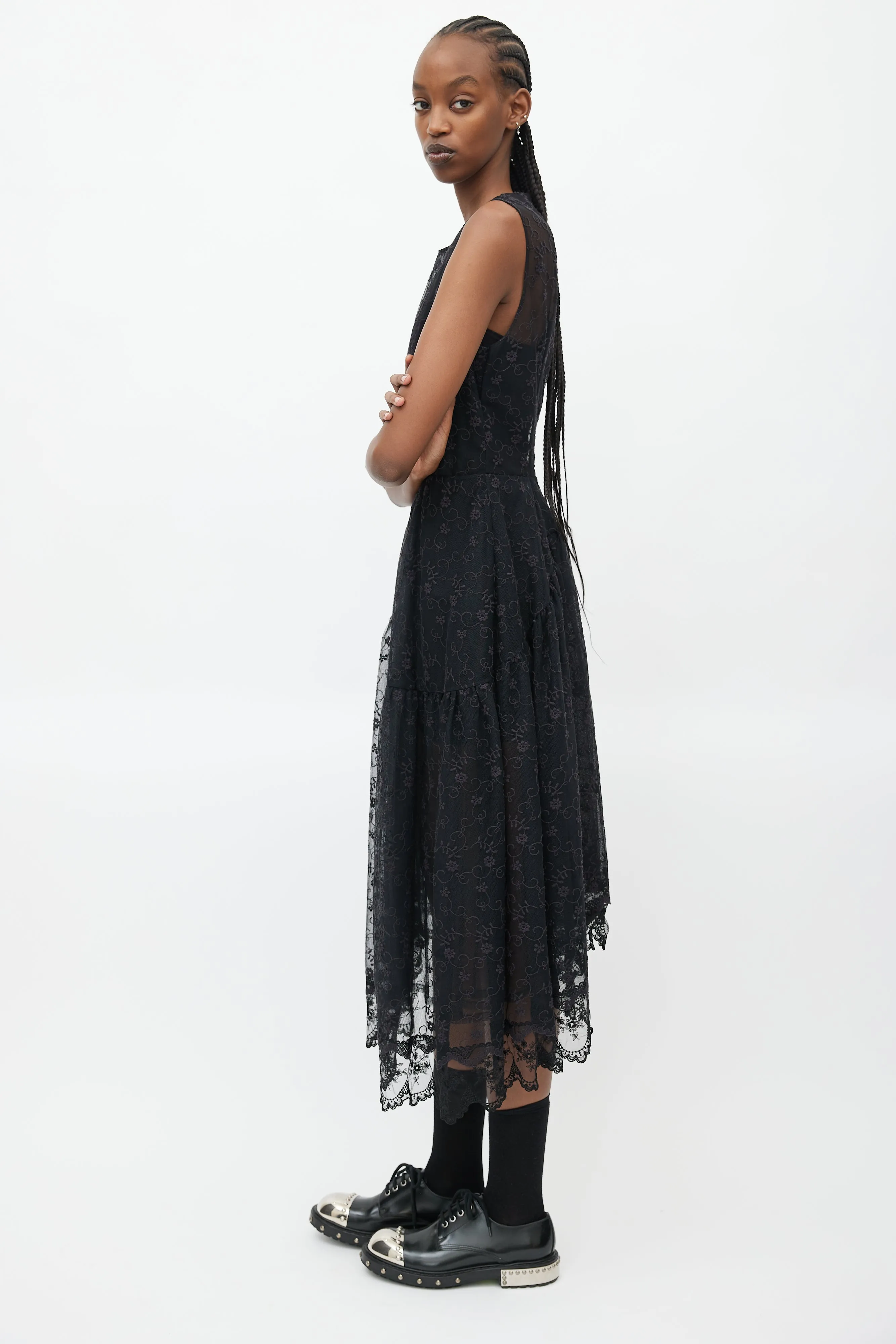 Black Floral Lace Sheer Dress