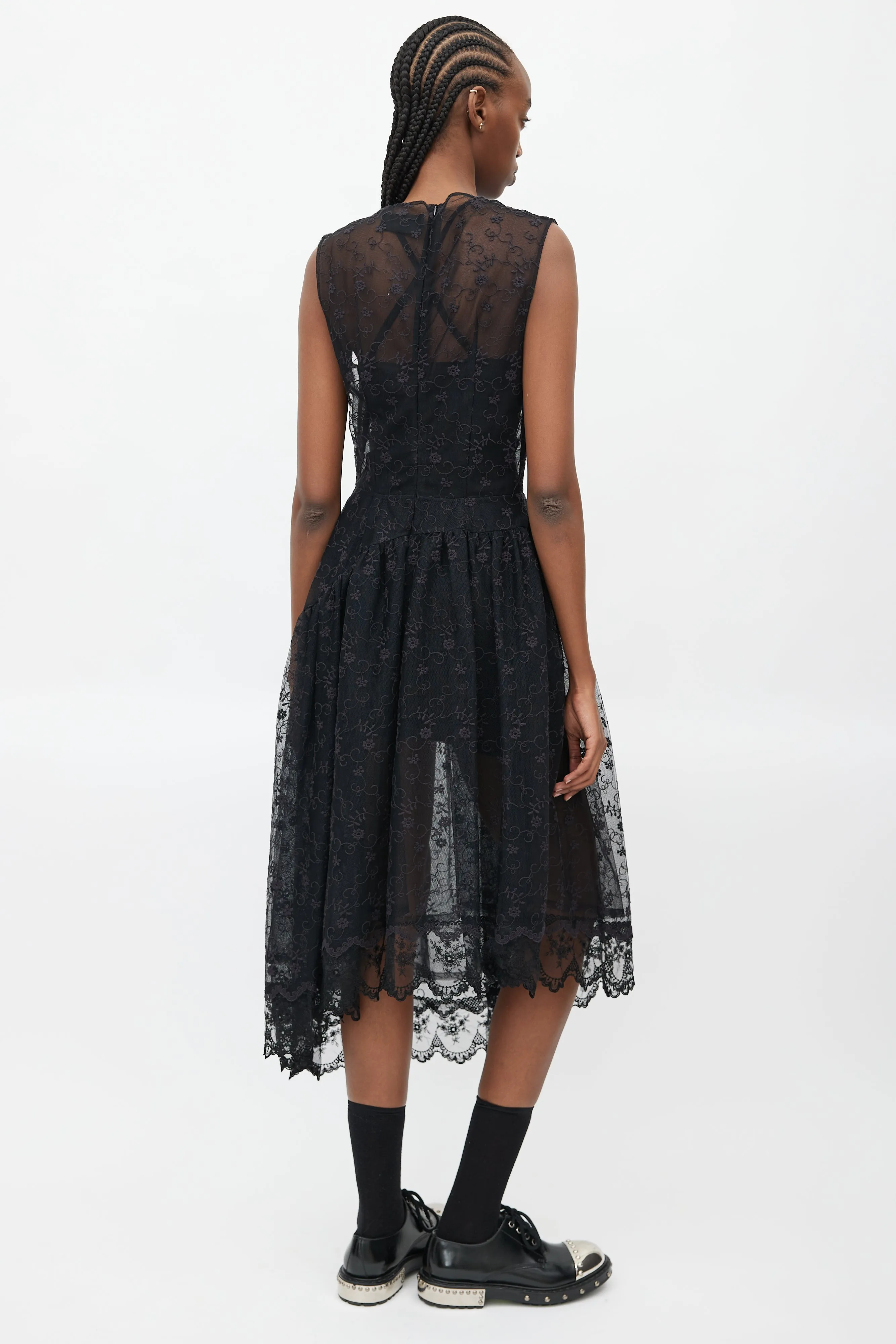 Black Floral Lace Sheer Dress