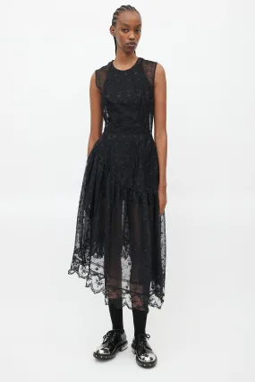 Black Floral Lace Sheer Dress