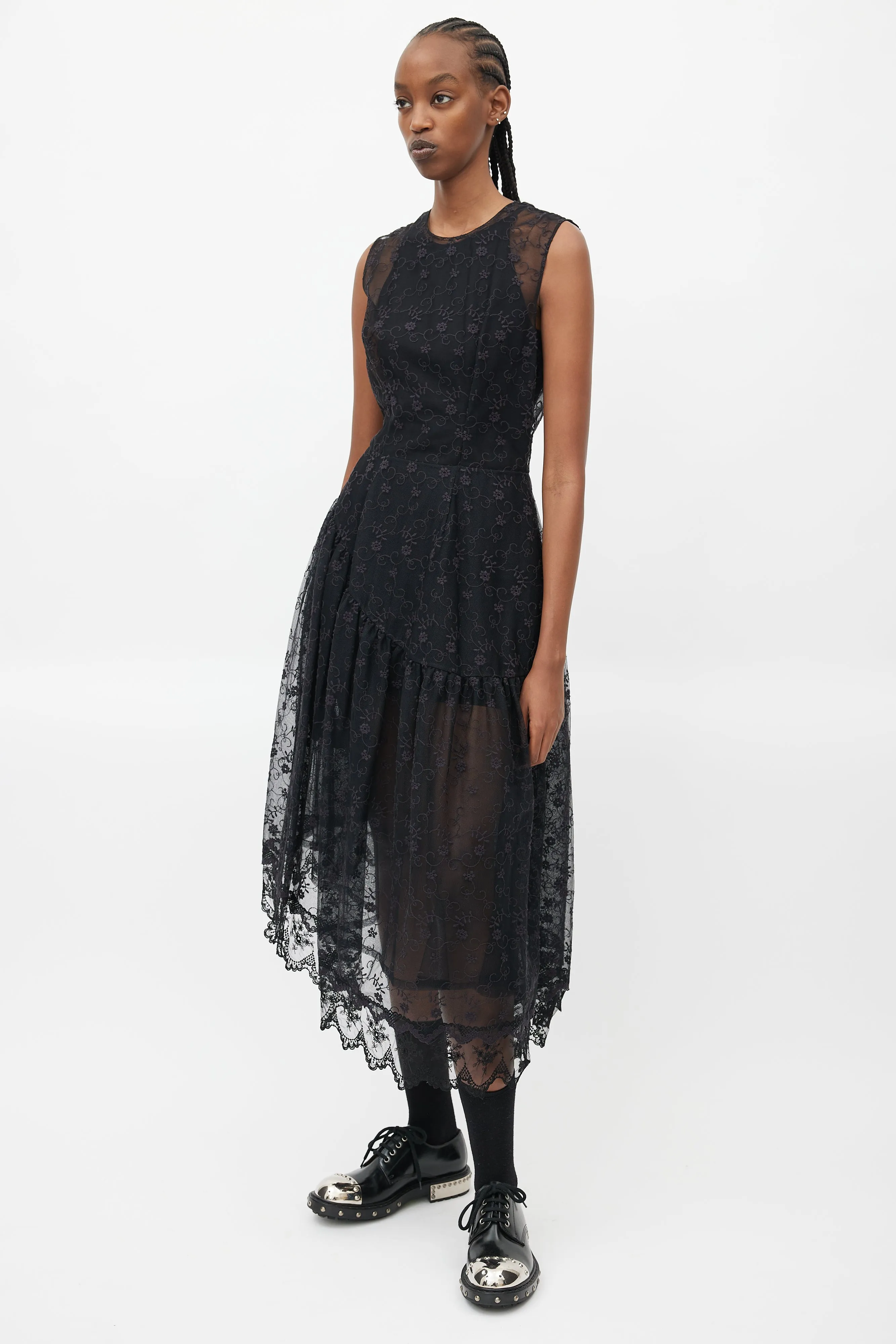 Black Floral Lace Sheer Dress