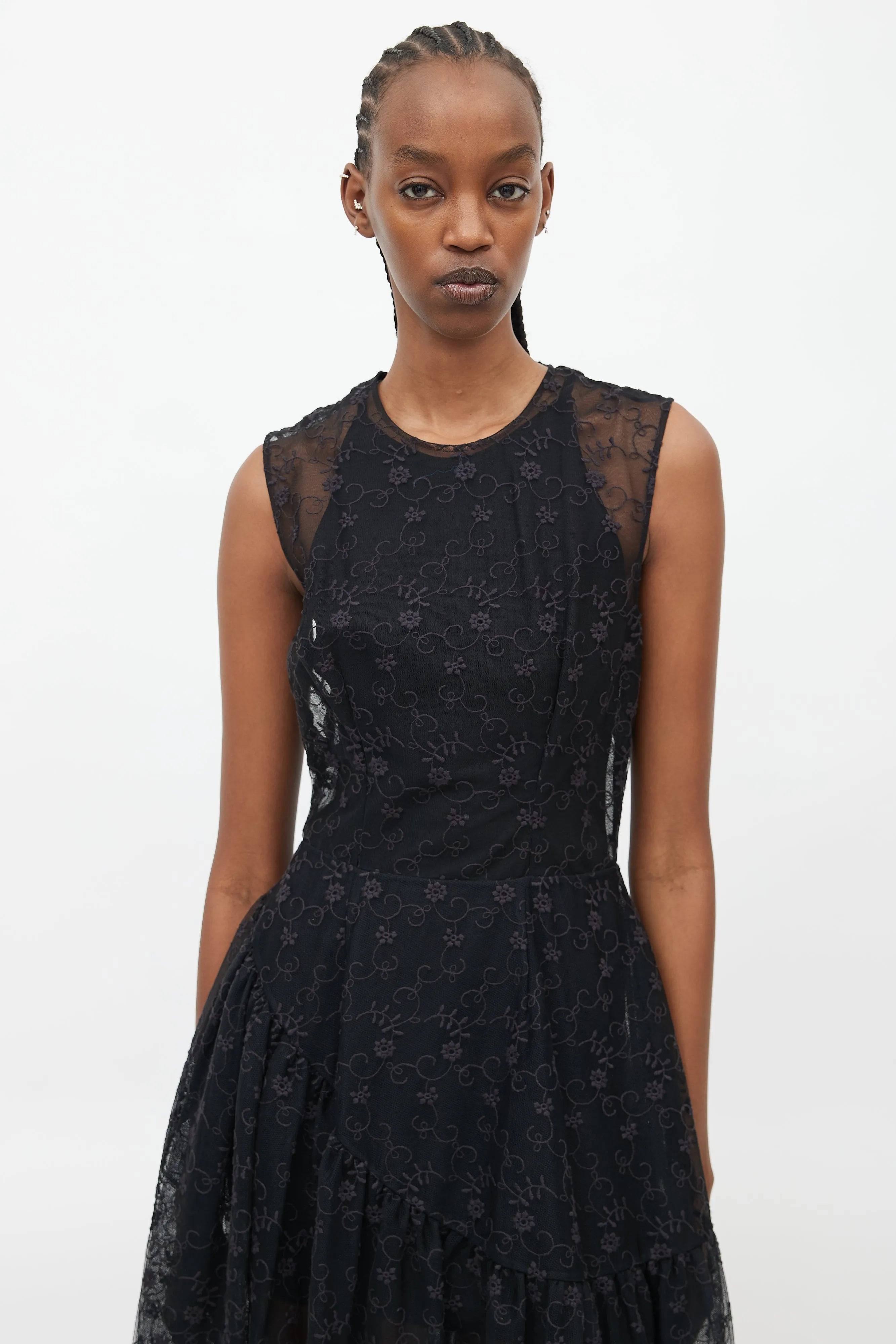 Black Floral Lace Sheer Dress