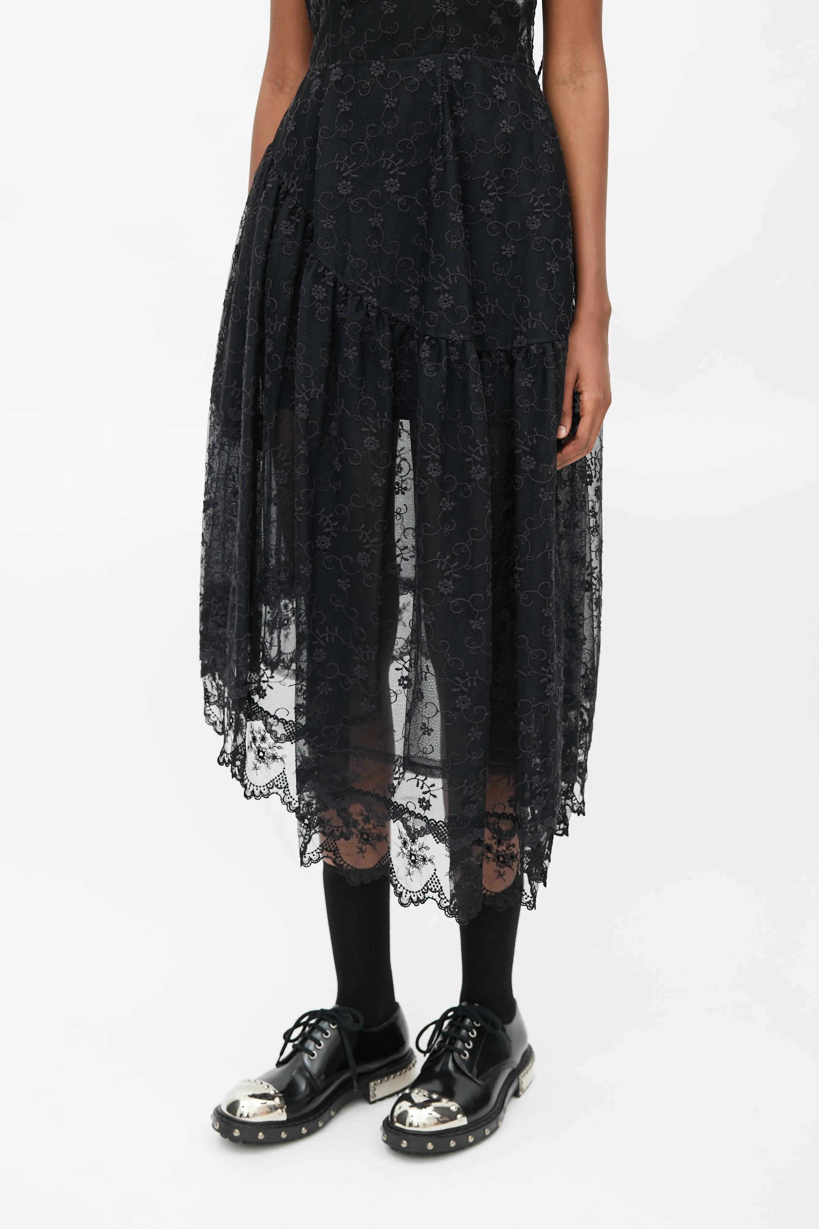 Black Floral Lace Sheer Dress