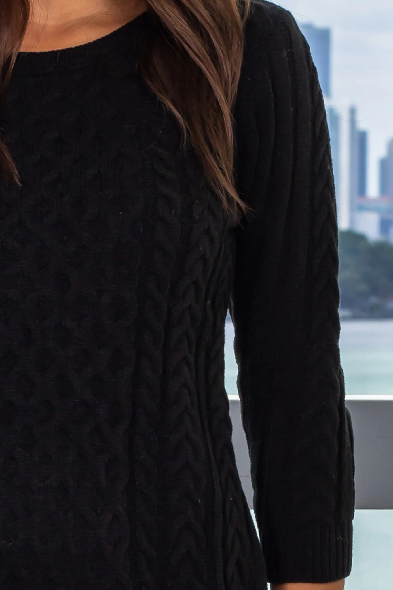 Black Knit Sweater Dress with 3/4 Sleeves