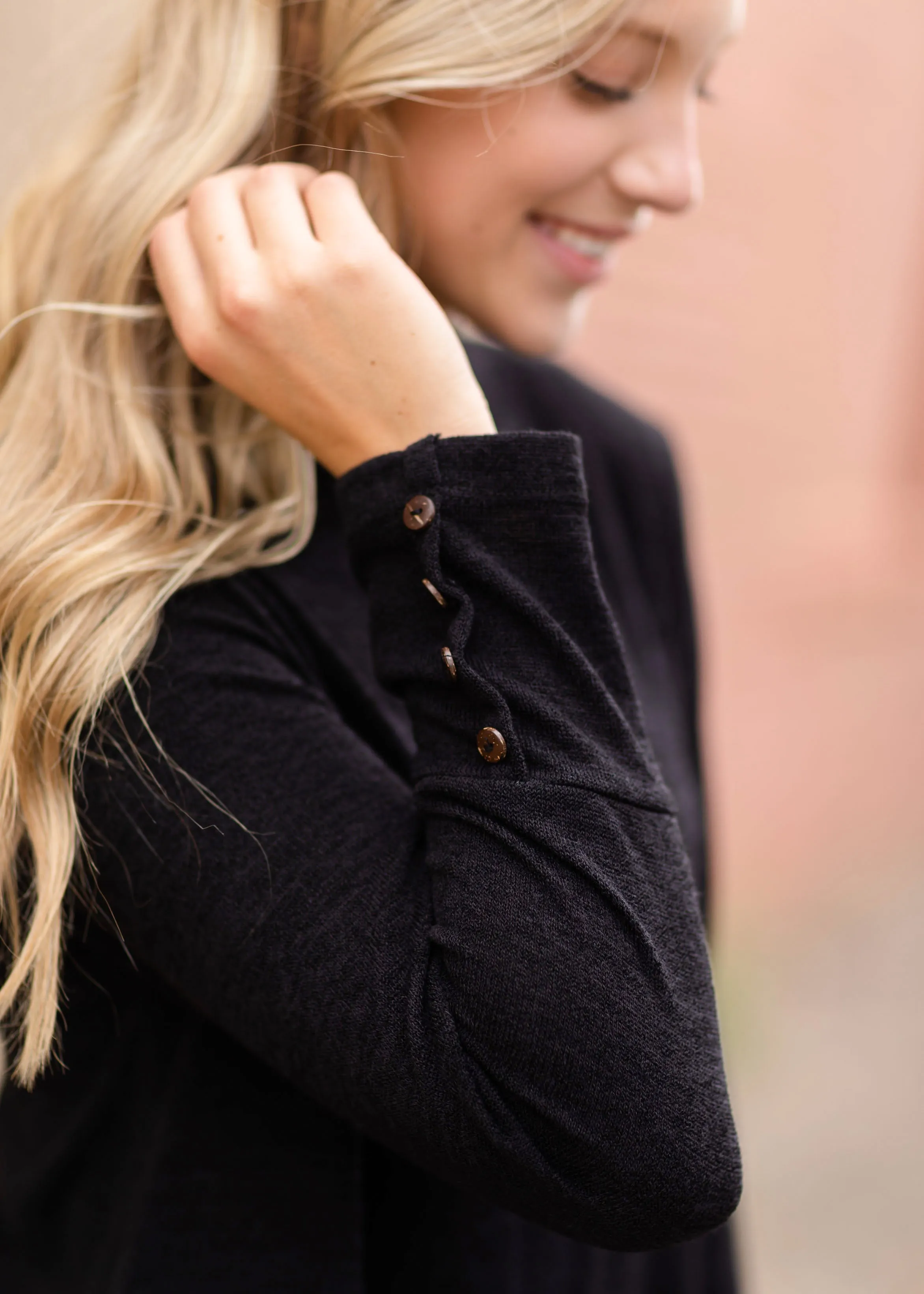 Black Long Sleeve Button Midi Dress